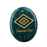 35x45mm Oval Natural Gemstone Pendant, Engraved "The Shaman's Eye", Polished Crystal Disc Charm for Spiritual Jewelry, Necklace Making