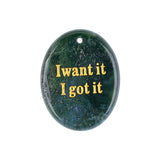 Oval Gemstone Pendants, Engraved "I Want It I Got It" Inspirational Quote, Natural Stone Charm Pendants for DIY Jewelry Making, Necklace Bracelet Crafts, 35x45mm