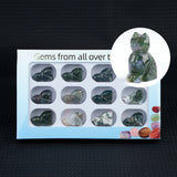 1.0 Inch Hand Carved Gemstone Cat Figurine Animal Ornament  12PCS In Box for Home Office Desk Decor #SP2319-12PA
