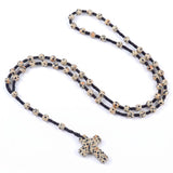 Natural Stone Cross Necklace Handmade 6mm Bead Rosary Jewelry Adjustable Spiritual Meditation Prayer Beads for Men Women Gifts SN2031