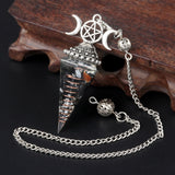 Triple Moon Pentacle Orgone Pendulum Pendant Resin Crystal Dowsing Charm Chain for Wicca & Spiritual Jewelry
