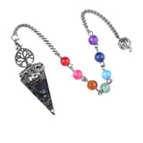 Chips Gemstone Tree of Life Resin Pendulum Wtih 7 Chakra Stone Chain hexagonal pyramid Pendant