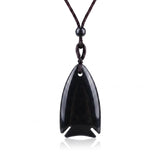Gemstone Fish Pendant Necklace Adjustable Rope #SN2016-BK22 Handcrafted Gemstone Charm 22x40mm Cord Spiritual Gift for Women Men