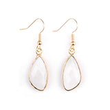 Gold Facted Teardrop Gemstone Pendant Dangle Earring for Women Girls