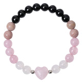 Hand Carved Heart 8mm Round Beads Black Onyx Stretch Bracelet  For Female Daily Wear #SB3138