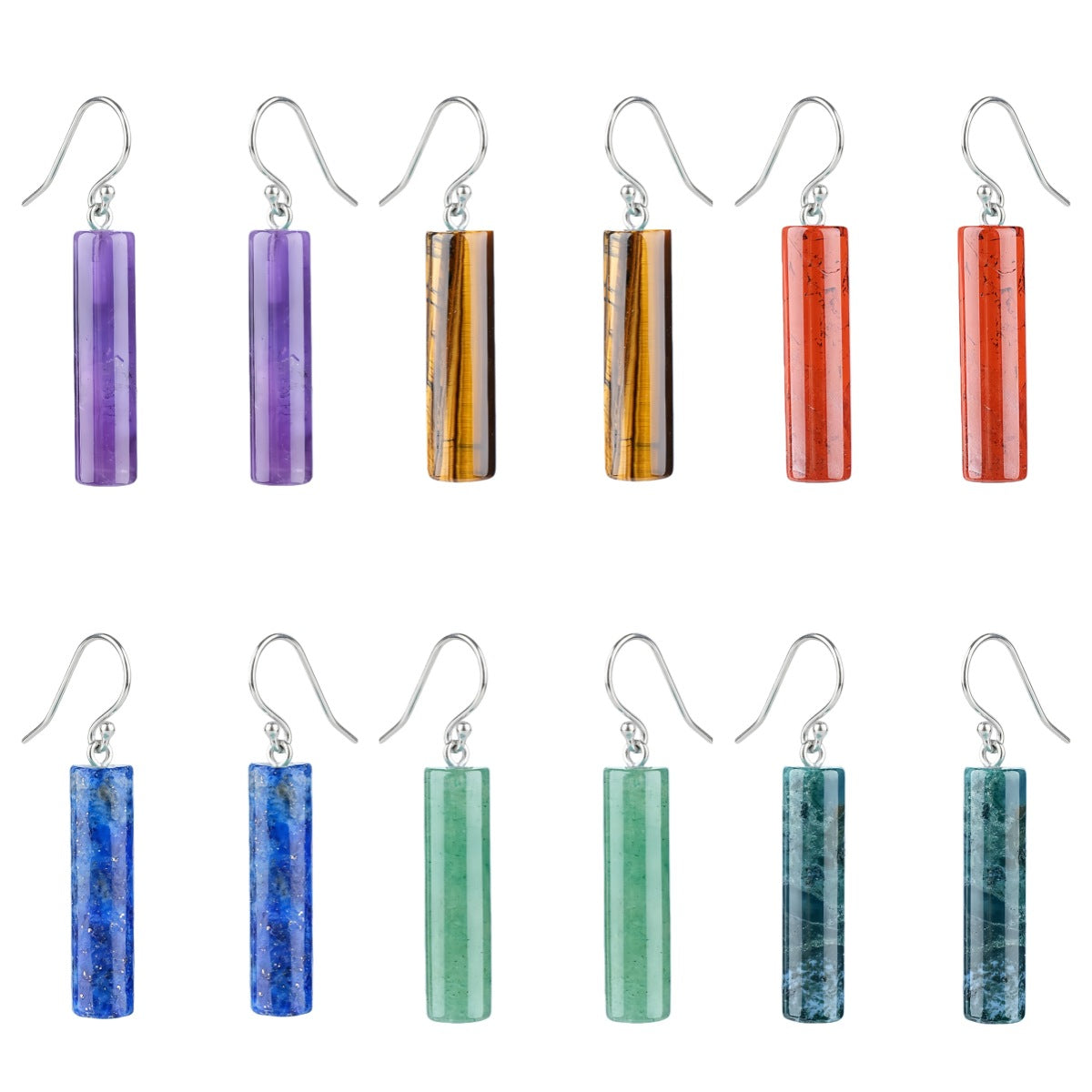 Gemstone Cylinder Dangle Earrings – 8x30mm Polished Crystal Drop Earrings for Women & Girls – Healing Stone Jewelry Gift