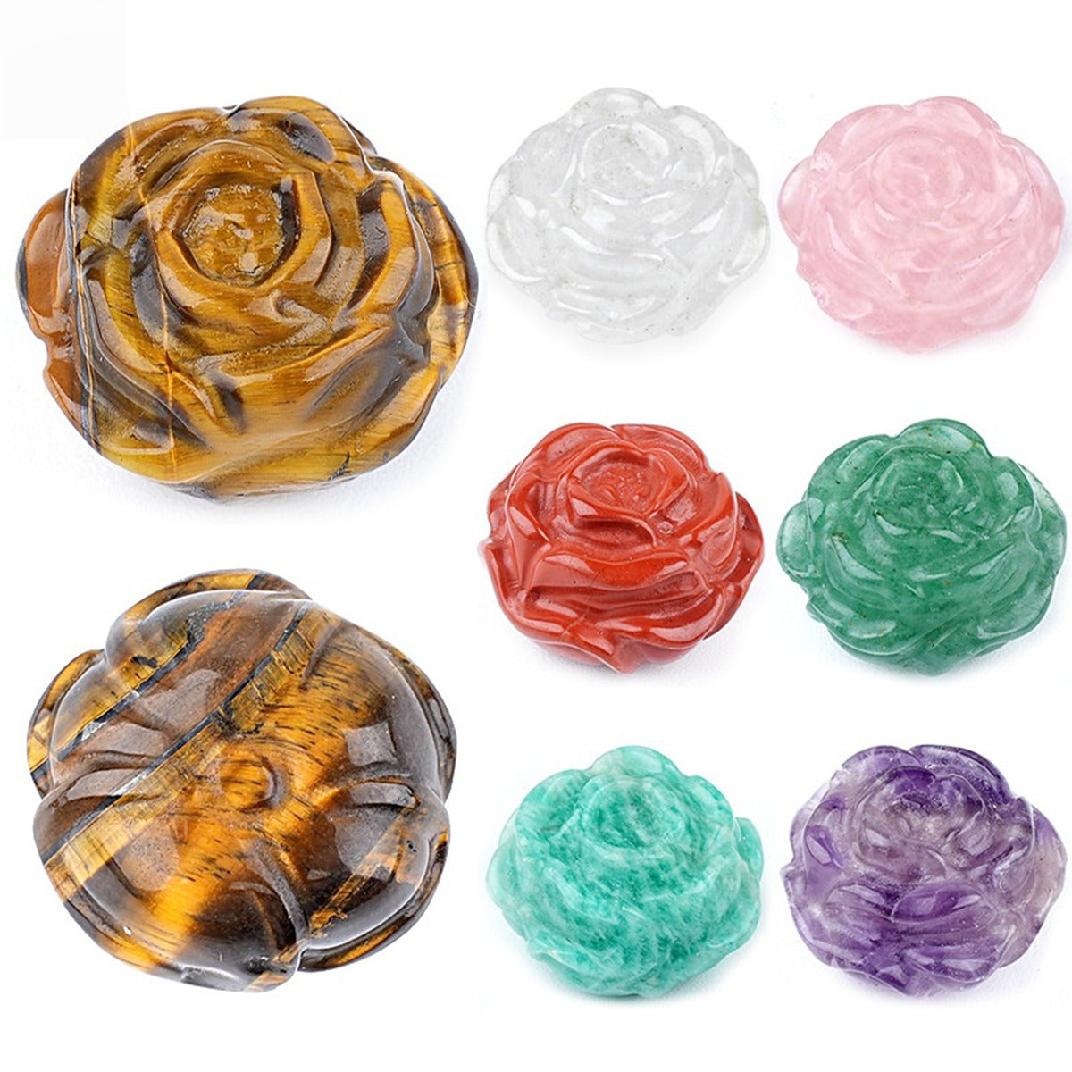 Fashion Crystal Rose Flower Carving Figurine Natural Polished Stone Rose Statue for Desktop Decor Souvenir Birthday Gift
