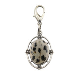 Silver Oval Gemstone Pendant Charms Tag #SP1502S-BT Stone Keychain for Bag