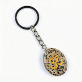 Oval Gemstone Disc Keychain– Carved with Custom Words & Symbol -"3D & OM"