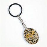 Oval Gemstone Disc Keychain– Carved with Custom Words & Symbol -"The Buddha's Contemplative Eye"