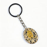 Oval Gemstone Disc Keychain– Carved with Custom Words & Symbol -"Hand"