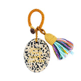 Natural Stone 35X45MM Oval Gemstone Pendant (#W07-Good Things Happen Everyday ) Tassel Keychain