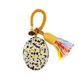 Handmade Woven Oval Gemstone Disc Strand Keychain– Carved with Custom Words & Symbol -I want it I got it