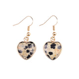 Natural Heart Gemstone Dangle Earrings - 15mm Polished Crystal Healing Pendant Charms, Dainty Gold Drop Earrings for Women & Girls