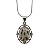 Silver Oval Gemstone Pendant Neckklace with Snake Chain #SN1502S