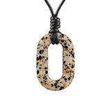 Hand-Polished Hollow O-Shape Gemstone Pendant, 25×40mm Adjustable Rope Necklace, Unique Natural Crystal Daily Wear Jewelry