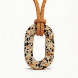 Hand-Polished Hollow O-Shape Gemstone Pendant, 25×40mm Adjustable Rope Necklace, Unique Natural Crystal Daily Wear Jewelry