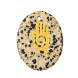 35x45mm Oval Natural Gemstone Pendant, Engraved " Hand", Polished Crystal Disc Charm for Spiritual Jewelry, Necklace Making