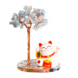 Maneki-neko Lucky Cat Crystal Tree | Feng Shui Fortune Ornament for Home Office Good Luck & Prosperity