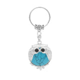 Silver Owl Gemstone Pendant  Bird Animal Keychain KC1758S