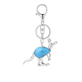 Silver Kangaroo Gemstone Pendant Keychain #KC1765 Animal Crsytal Key Chain