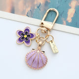 Cute Shell & Flower Enamel Keychain, Dainty Rhinestone Bag Charm, Small Fresh Pendant for Airpod Case, Best Friend Gift