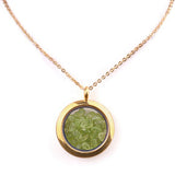 Round Gold Gawu Box Pendant with Chip Stone Stainless Steel Floating Locket Crystal Specimen Keepe Custom for Keepsakes & Healing Stones