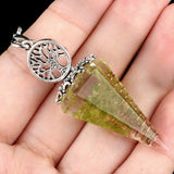 Chips Gemstone Tree of Life Resin Pendulum Wtih 7 Chakra Stone Chain hexagonal pyramid Pendant
