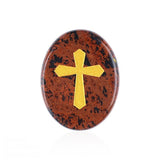 35x45MM Worry Healing Palm Stones for Meditation & Prayer with Gold Cross Design SP1904G-W17