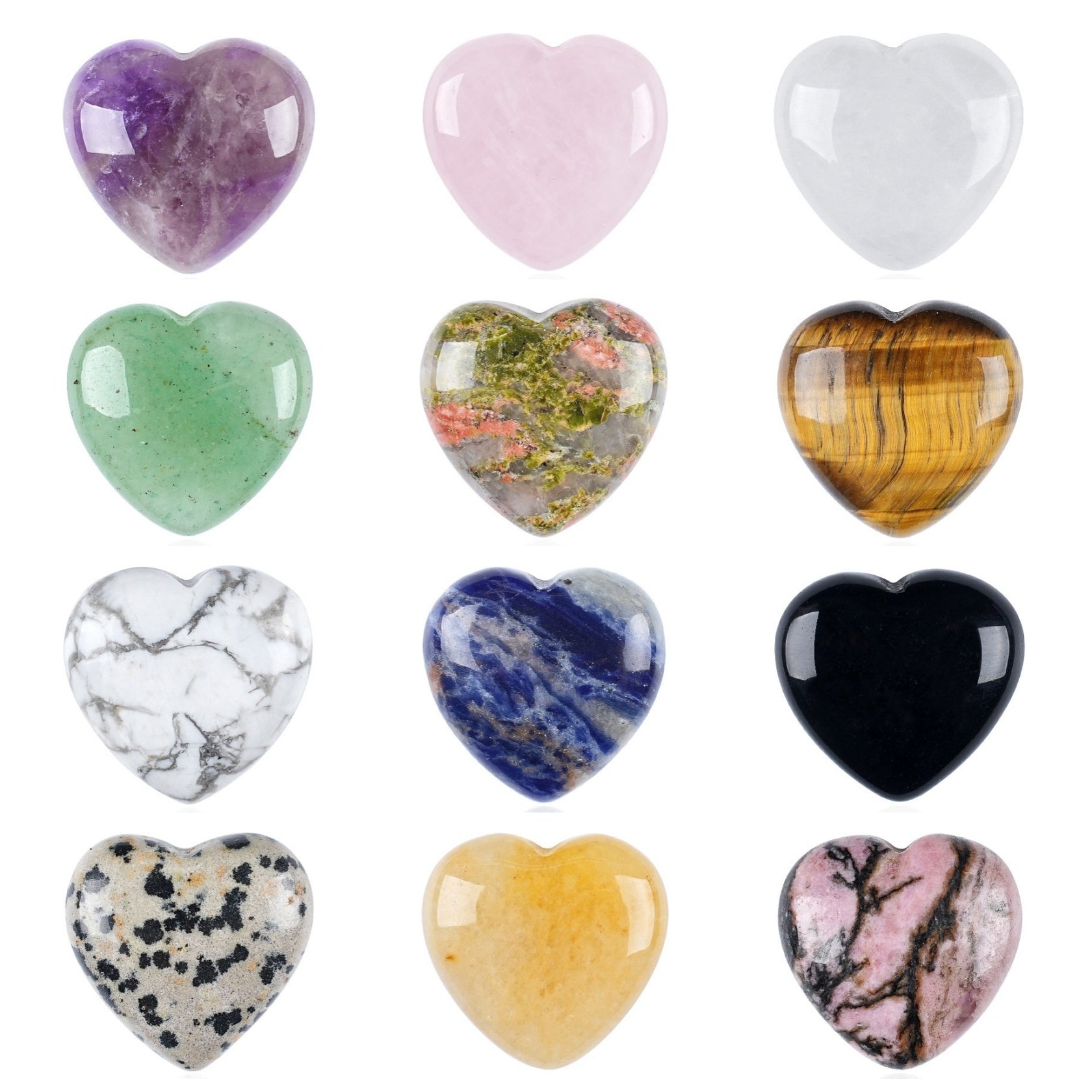 Crystal Puffy Heart Stones 20mm Geometric Pocket Stones for Meditation Chakra Balancing 12PCS In Velvet Bag