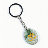 Oval Gemstone Disc Keychain– Carved with Custom Words & Symbol -"3D & OM"