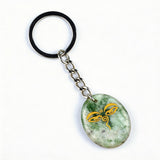 Oval Gemstone Disc Keychain– Carved with Custom Words & Symbol -"The Buddha's Contemplative Eye"