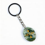 Oval Gemstone Disc Keychain– Carved with Custom Words & Symbol -Mindfulness Meditation
