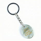 Oval Gemstone Disc Keychain– Carved with Custom Words & Symbol -Good Things Happen Everyday