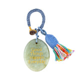 Natural Stone 35X45MM Oval Gemstone Pendant (#W07-Good Things Happen Everyday ) Tassel Keychain