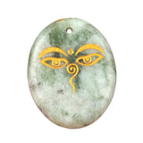35x45mm Oval Natural Gemstone Pendant, Engraved Buddha's Contemplative Eye, Polished Crystal Disc Charm for Spiritual Jewelry, Necklace Making