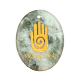 35x45mm Oval Natural Gemstone Pendant, Engraved " Hand", Polished Crystal Disc Charm for Spiritual Jewelry, Necklace Making