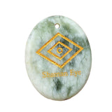 35x45mm Oval Natural Gemstone Pendant, Engraved "The Shaman's Eye", Polished Crystal Disc Charm for Spiritual Jewelry, Necklace Making