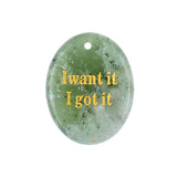 Oval Gemstone Pendants, Engraved "I Want It I Got It" Inspirational Quote, Natural Stone Charm Pendants for DIY Jewelry Making, Necklace Bracelet Crafts, 35x45mm