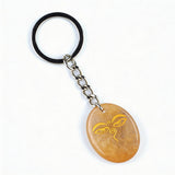 Oval Gemstone Disc Keychain– Carved with Custom Words & Symbol -"The Buddha's Contemplative Eye"