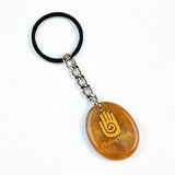Oval Gemstone Disc Keychain– Carved with Custom Words & Symbol -"Hand"
