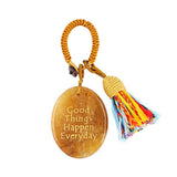 Good Things Happen Everyday Natural Crystal Keychain - Positive Affirmation Palm Stone with Tassel, Multi-Stone Options for Bag/Car Decor #KC1964
