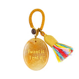Handmade Woven Oval Gemstone Disc Strand Keychain– Carved with Custom Words & Symbol -I want it I got it