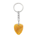 Natural Gemstone Guitar Pick Keychain with Simple Key Chain 27x32MM Crystal Pendant KC2030