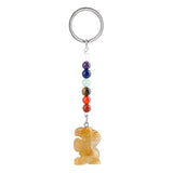 Gemstone Snal Pendant Keychain Hand Carved 25MM Animal Keyring 7 Chakra Beads Chain Accessories for Bag #KC2302S-A4