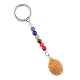 1Inch Gemstone Hedgehog Pendant Keychain 7 Chakra Beads Chain #KC2308S-A4