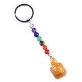 1 Inch Handmade Carved Tortoise Gemstone Pendant Keychain 7 Chakra Beads Chain #KC2312S-A4