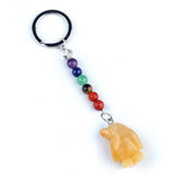 1 Inch Hand-Carved Penguin Gemstone Pendant Keychain 7 Chakra Beads Chain #KC2313S-A4