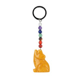 1.0 Inch Hand Carved Wolf Gemstone Pendant Keychain 7 Chakra Beads Chain #KC2314S-A4