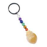 1.0 Inch Hand Carved Beetle Gemstone Pendant Keychain 7 Chakra Beads Chain  #KC2315S-A4